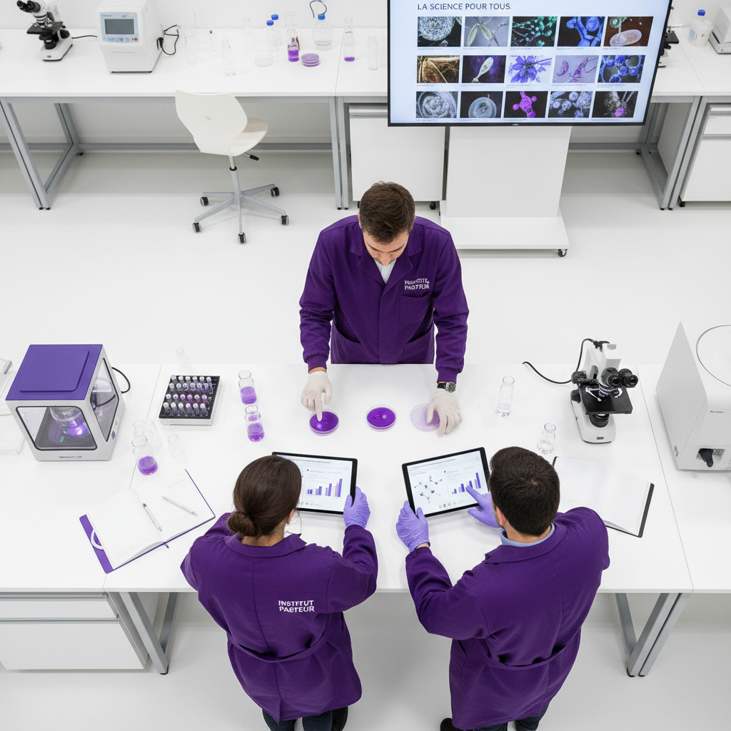 French researchers in lab. “French scientists studying nicotinic acetylcholine receptors during COVID-19 pandemic.”