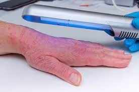 Eczema hand having phototherapy