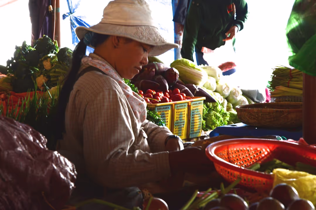 Person holding fresh vegetables and fruits