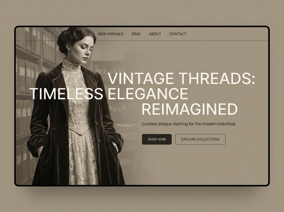 Your Stunning Antique Clothing Website, Built Effortlessly. website preview
