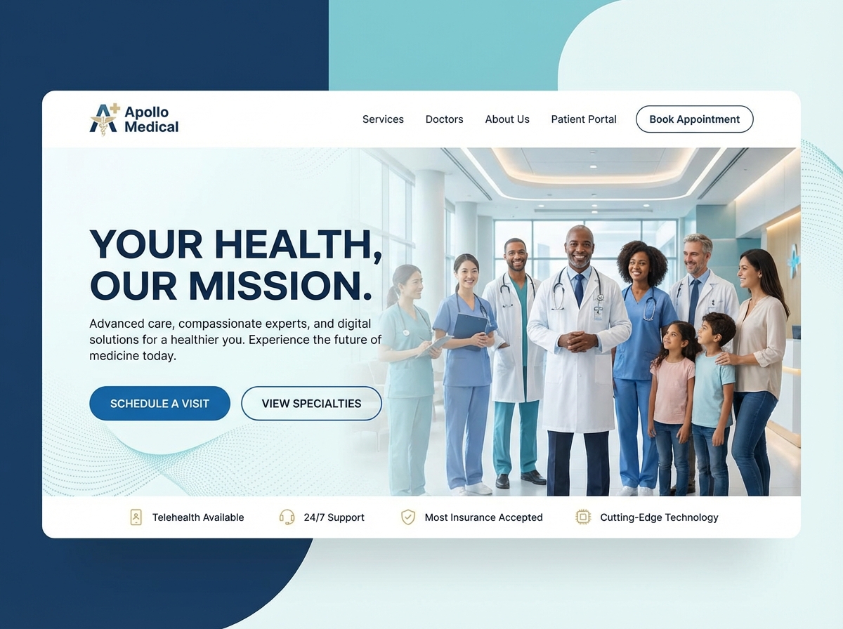 Build Your HIPAA-Compliant Apollo Medical Website Today website preview