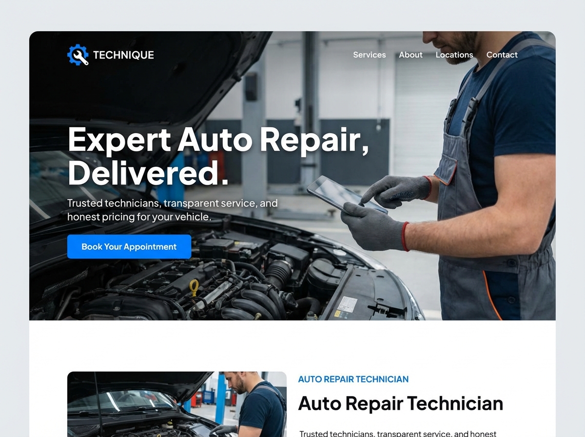 Build Your Auto Repair Technician Website Today website preview