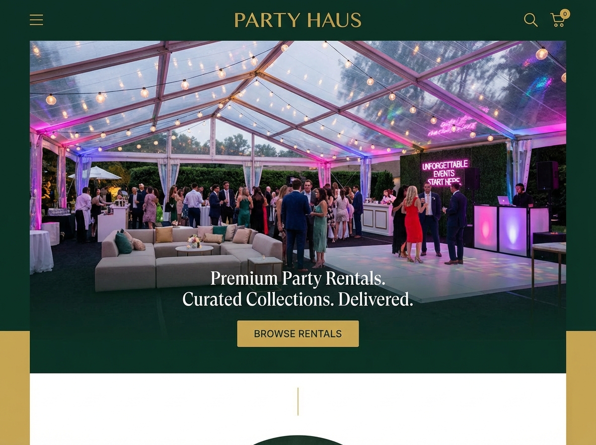 Build Your Dream Party Rental Website Today website preview