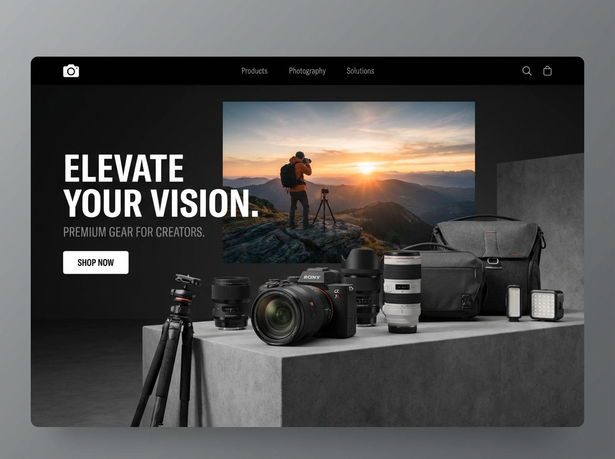 Build Your Online Hub for <span class='gradient-text'>Photography Equipment</span> website preview
