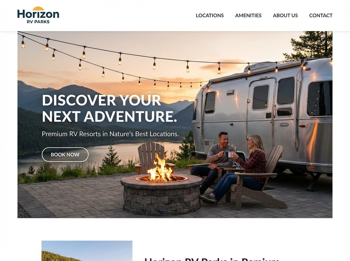 Build a stunning website for your next adventure with our RV Park Website Builder website preview