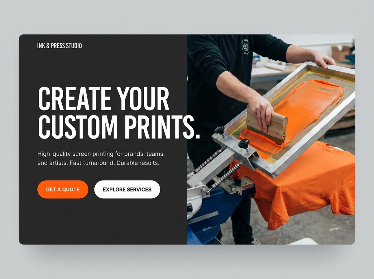 Build Your Screen Printing Studio's Website in Minutes website preview